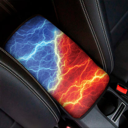 Blue And Red Lightning Print Car Center Console Cover
