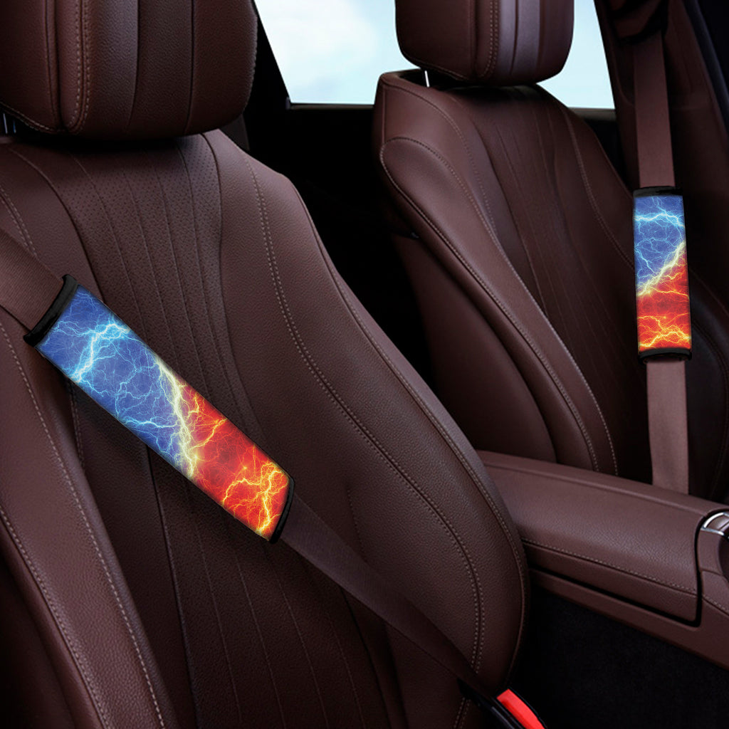 Blue And Red Lightning Print Car Seat Belt Covers