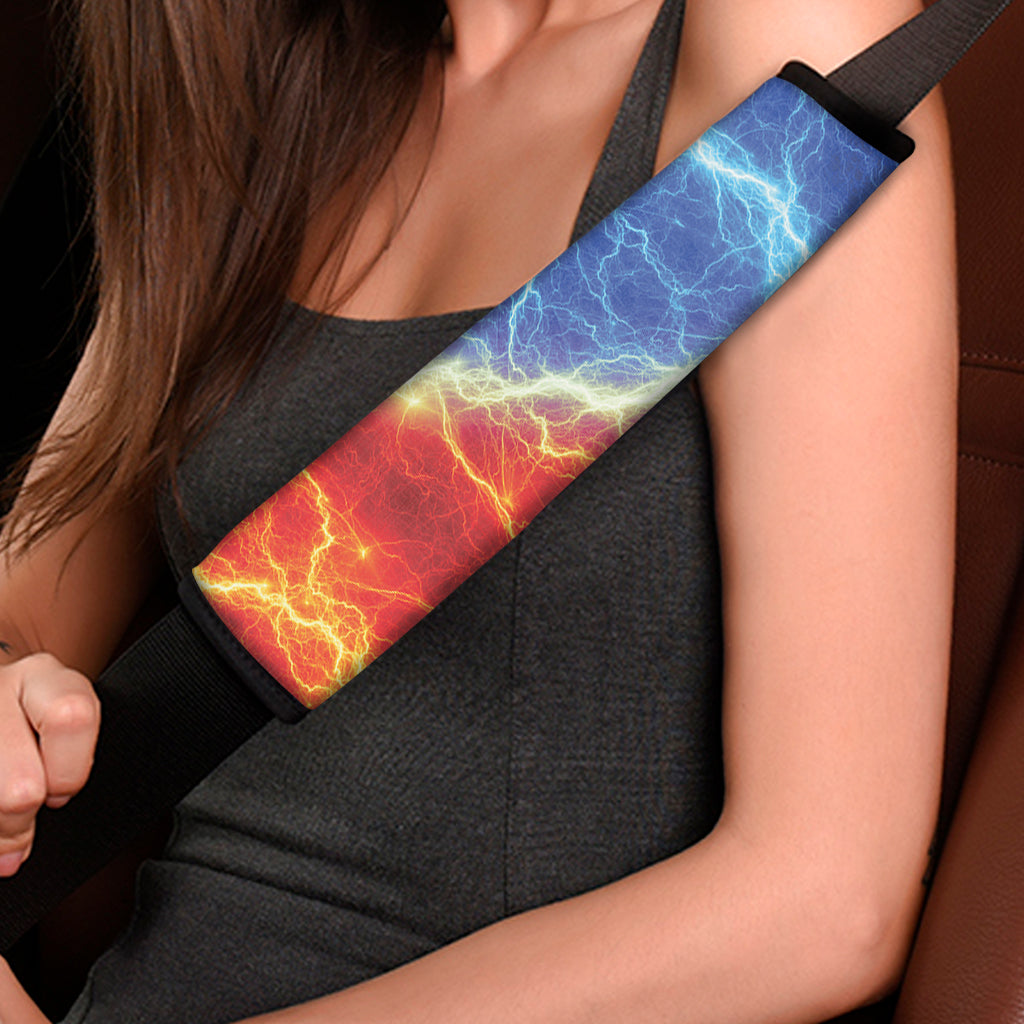 Blue And Red Lightning Print Car Seat Belt Covers