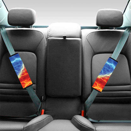 Blue And Red Lightning Print Car Seat Belt Covers