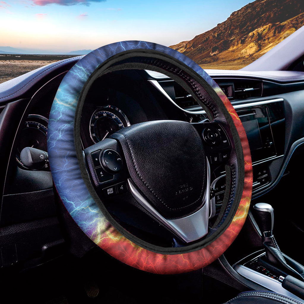 Blue And Red Lightning Print Car Steering Wheel Cover