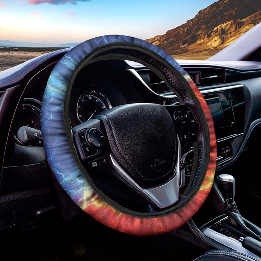 Blue And Red Lightning Print Car Steering Wheel Cover
