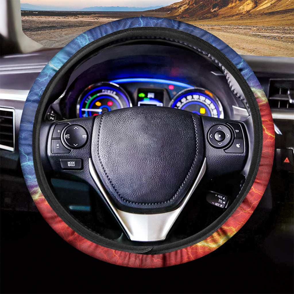 Blue And Red Lightning Print Car Steering Wheel Cover