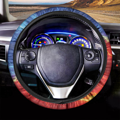 Blue And Red Lightning Print Car Steering Wheel Cover