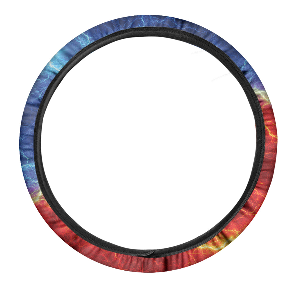 Blue And Red Lightning Print Car Steering Wheel Cover