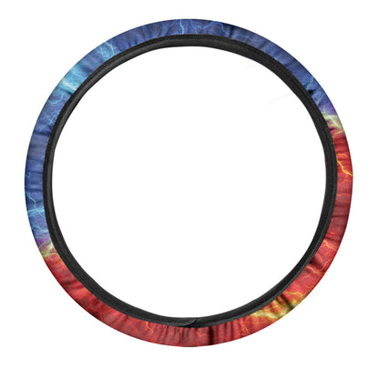 Blue And Red Lightning Print Car Steering Wheel Cover