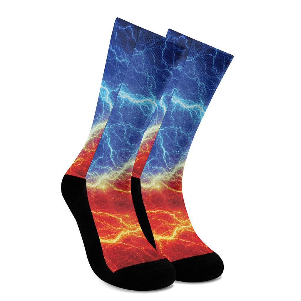 Blue And Red Lightning Print Crew Socks