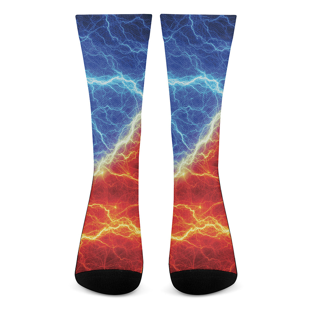 Blue And Red Lightning Print Crew Socks