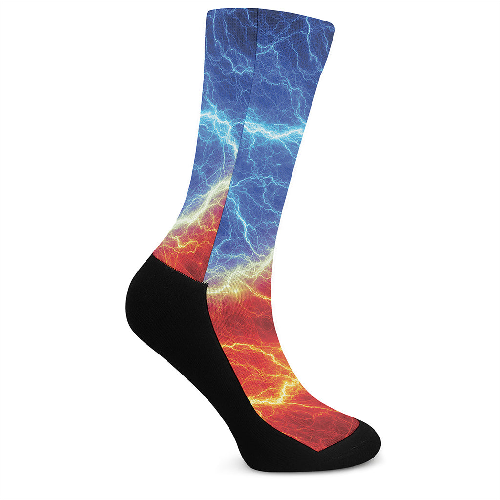 Blue And Red Lightning Print Crew Socks