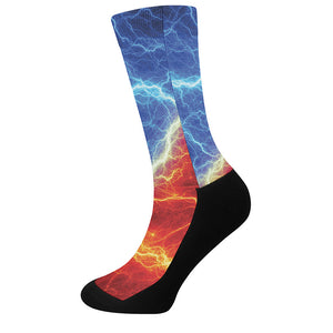 Blue And Red Lightning Print Crew Socks