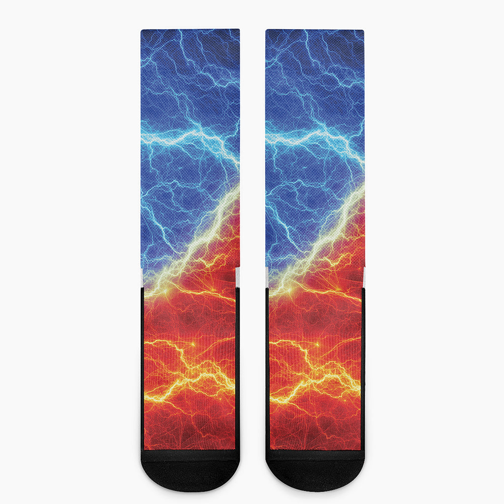 Blue And Red Lightning Print Crew Socks