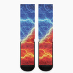 Blue And Red Lightning Print Crew Socks