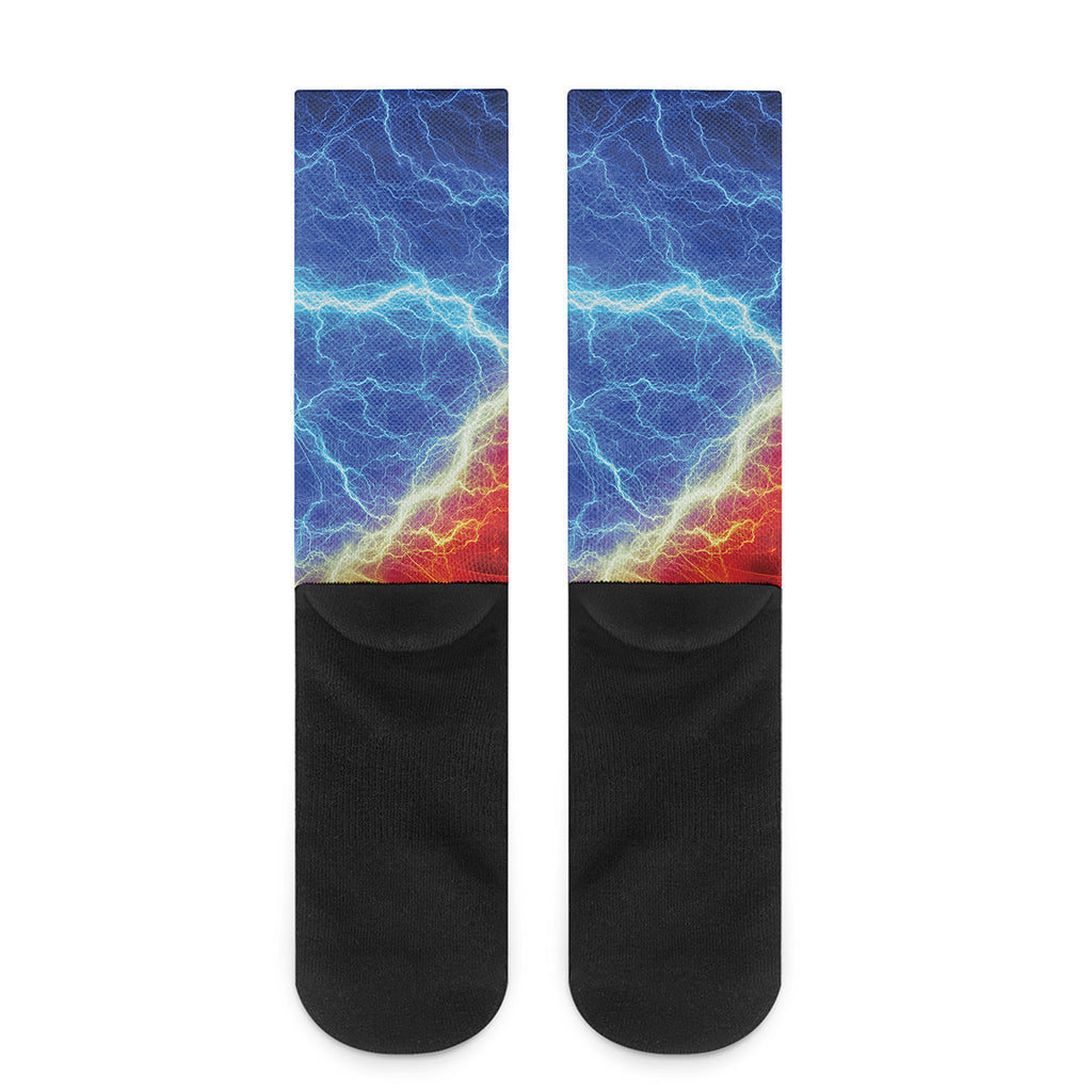 Blue And Red Lightning Print Crew Socks