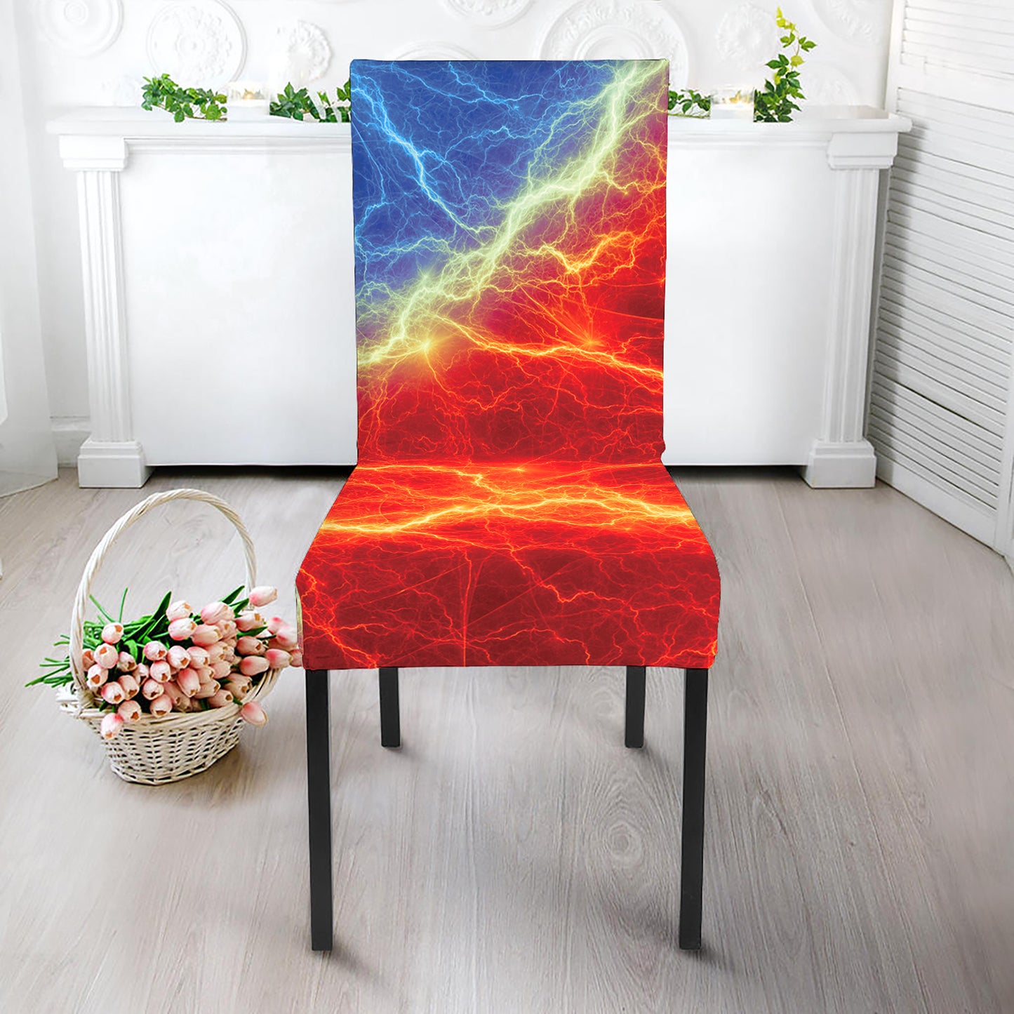 Blue And Red Lightning Print Dining Chair Slipcover