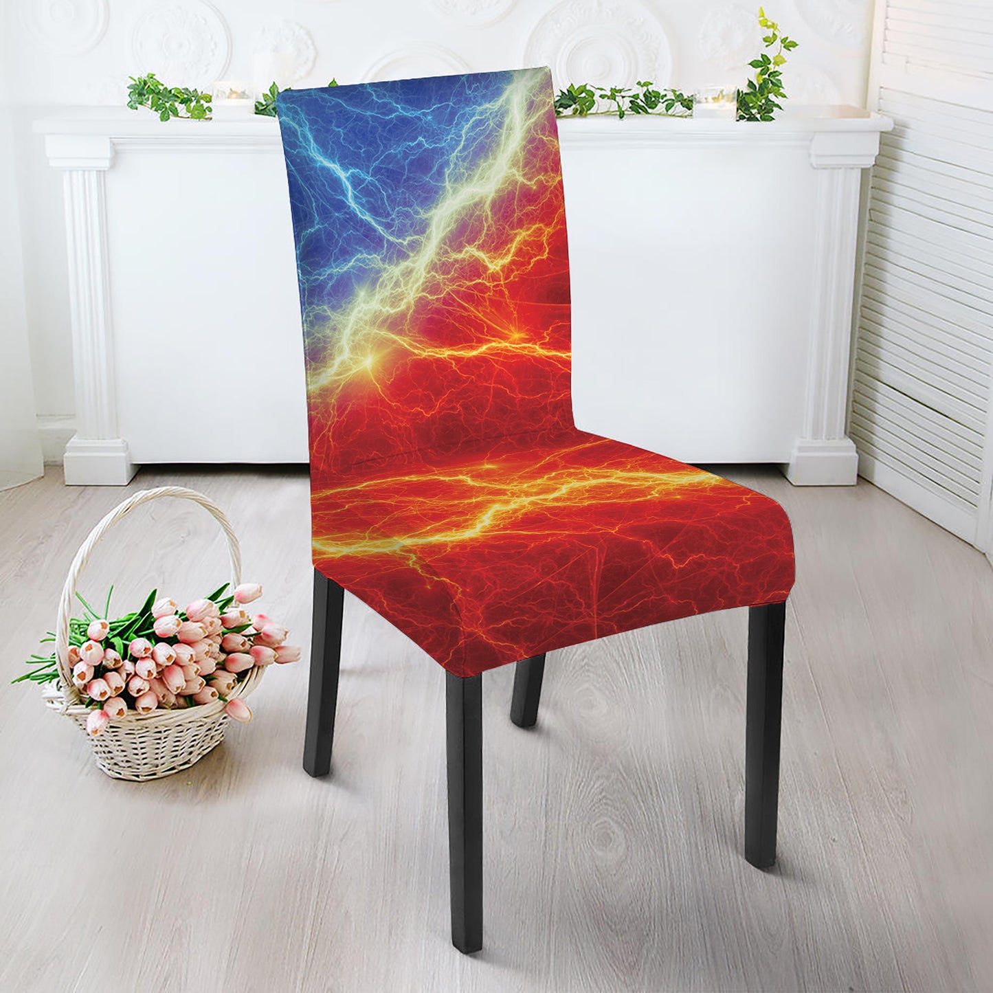 Blue And Red Lightning Print Dining Chair Slipcover