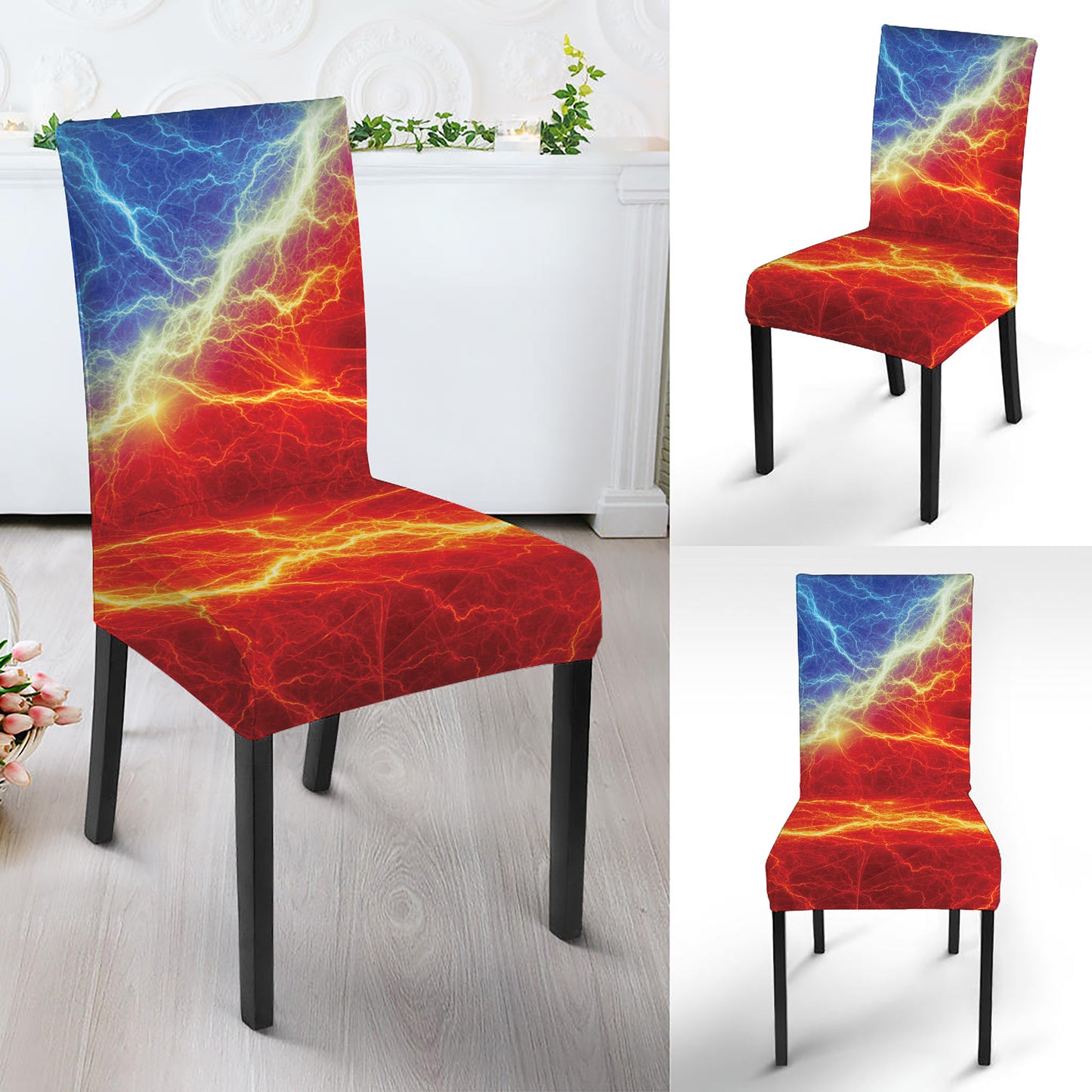 Blue And Red Lightning Print Dining Chair Slipcover