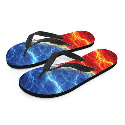 Blue And Red Lightning Print Flip Flops