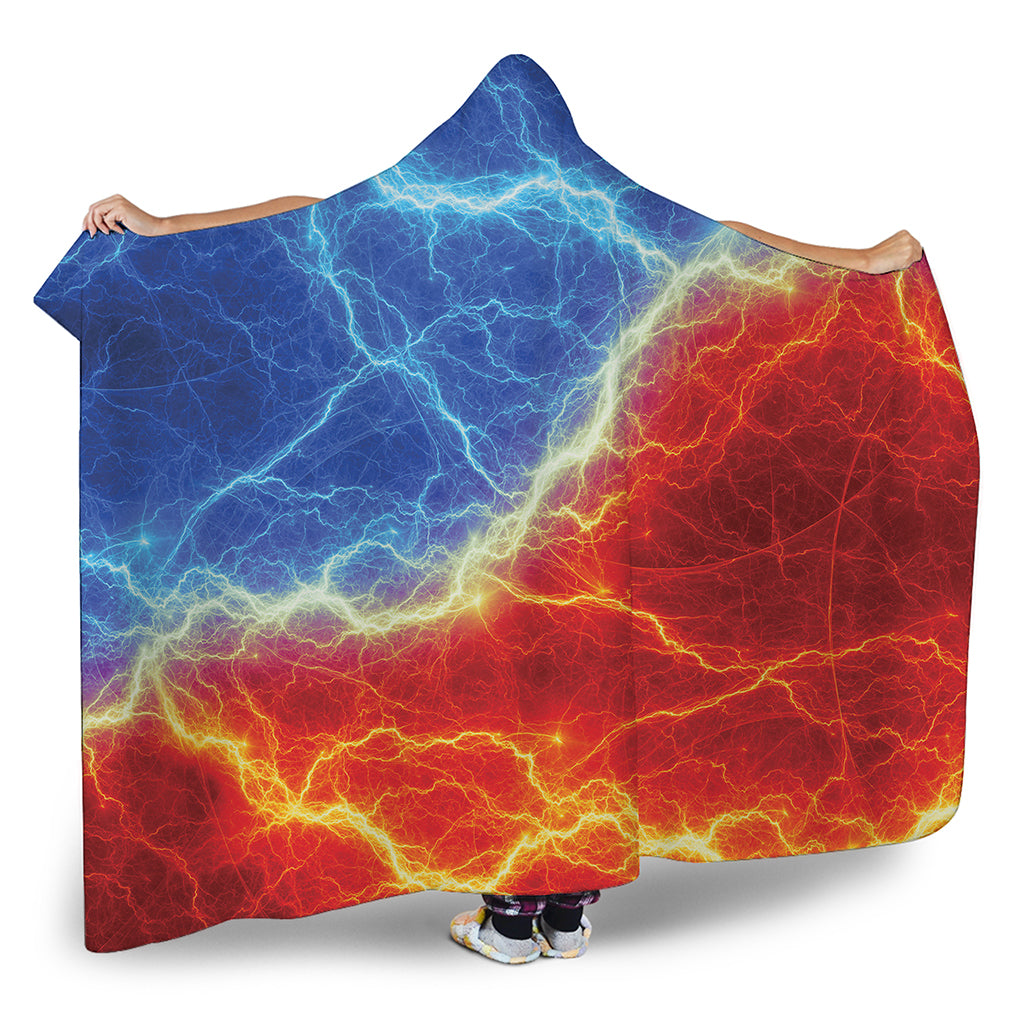 Blue And Red Lightning Print Hooded Blanket