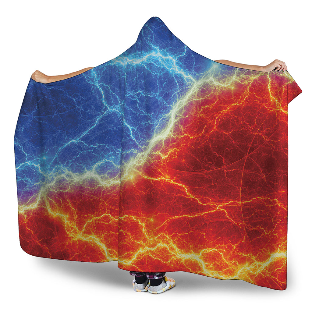 Blue And Red Lightning Print Hooded Blanket
