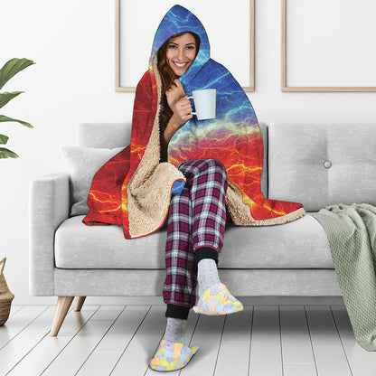 Blue And Red Lightning Print Hooded Blanket