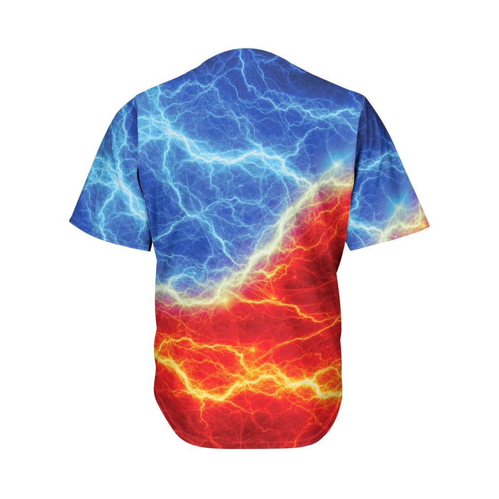 Blue And Red Lightning Print Men's Baseball Jersey