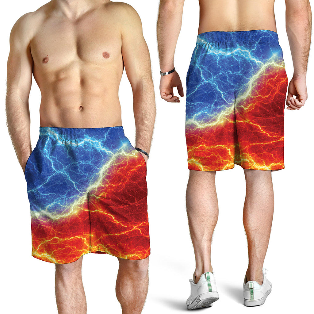 Blue And Red Lightning Print Men's Shorts