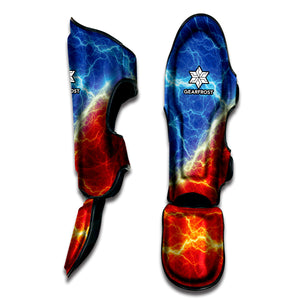 Blue And Red Lightning Print Muay Thai Shin Guard