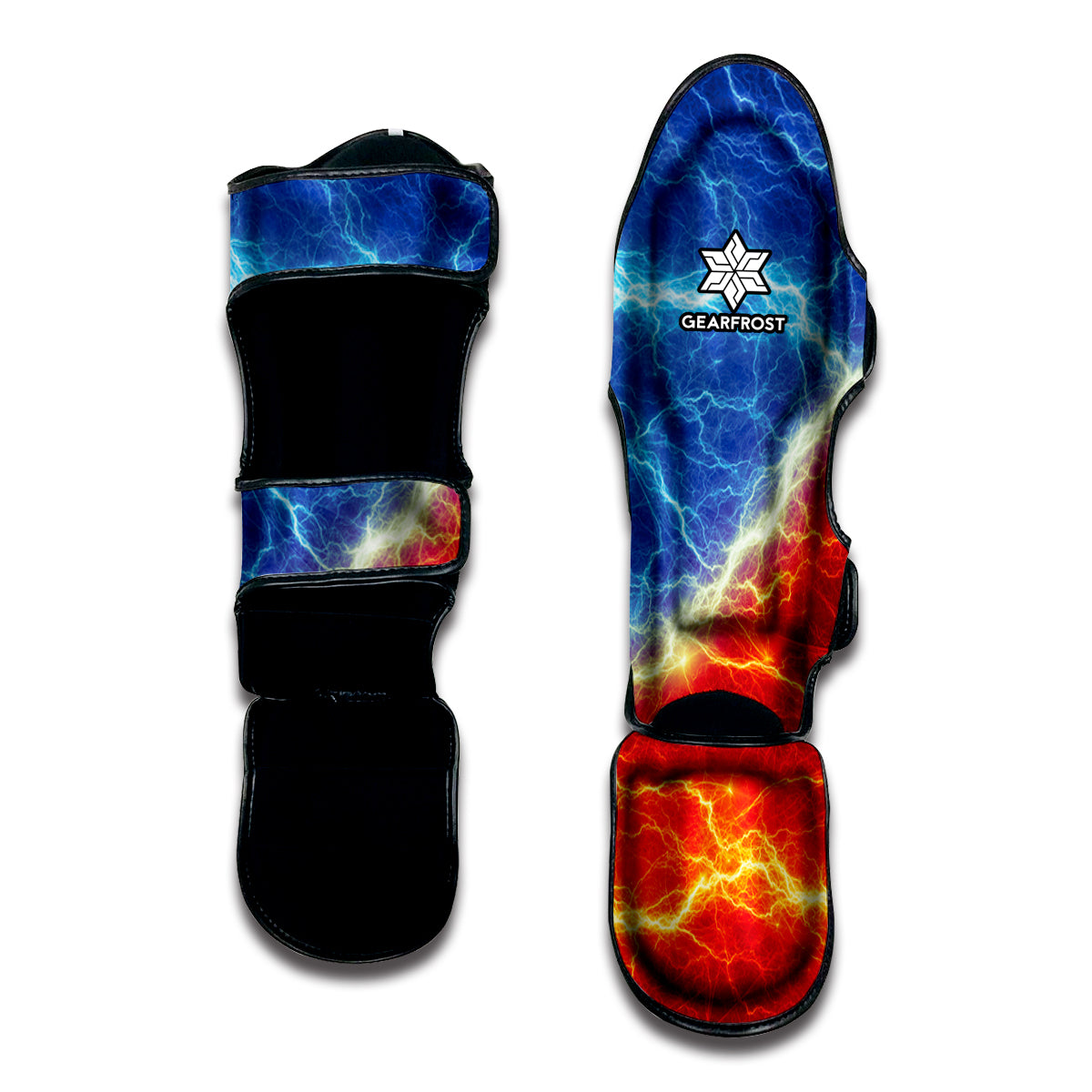 Blue And Red Lightning Print Muay Thai Shin Guard