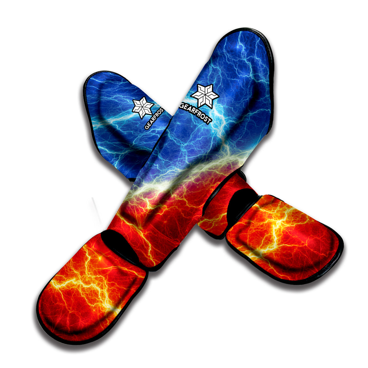 Blue And Red Lightning Print Muay Thai Shin Guard