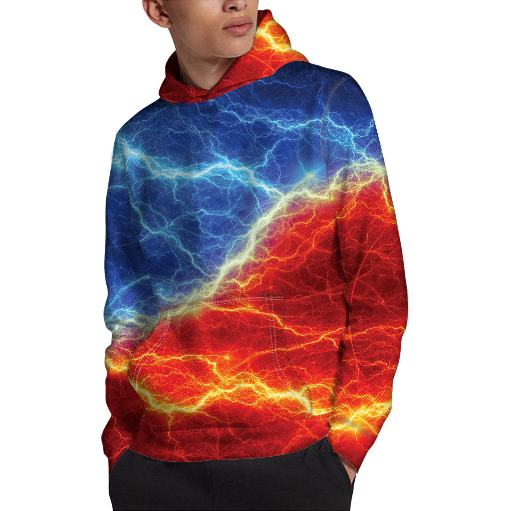 Blue and Red Lightning Print Pullover Hoodie