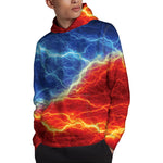 Blue And Red Lightning Print Pullover Hoodie