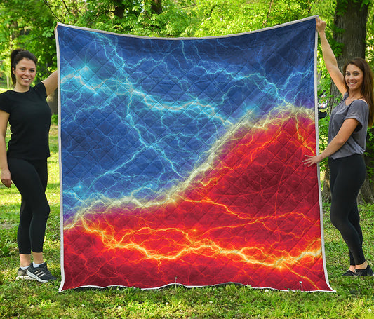Blue And Red Lightning Print Quilt