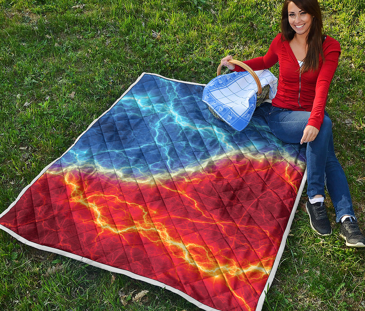 Blue And Red Lightning Print Quilt