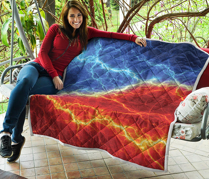 Blue And Red Lightning Print Quilt