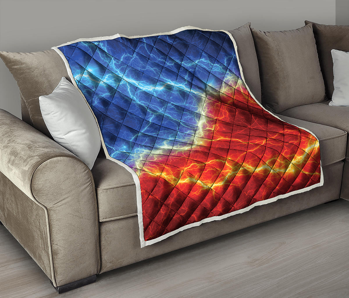 Blue And Red Lightning Print Quilt