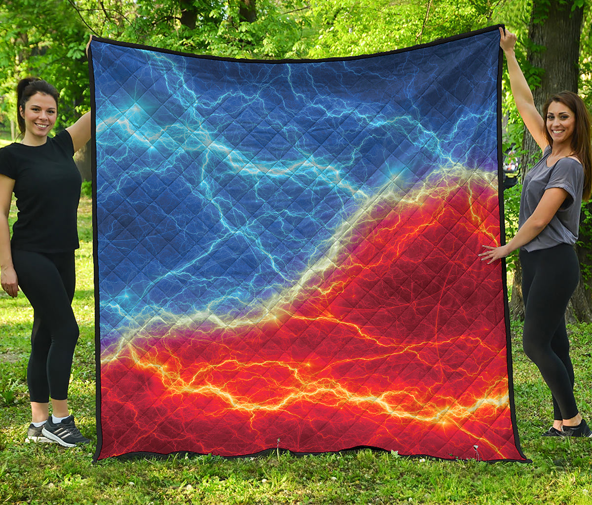 Blue And Red Lightning Print Quilt