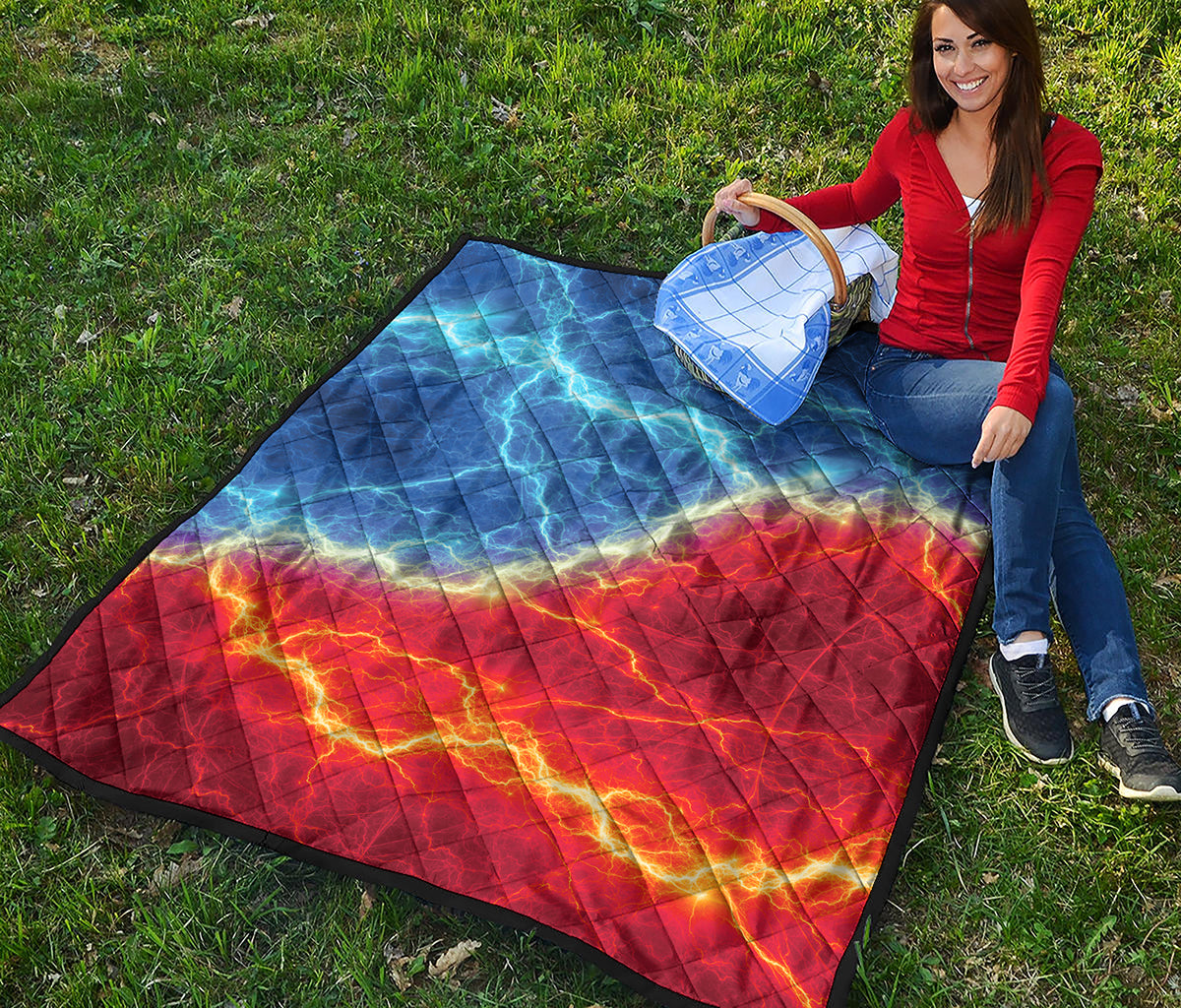 Blue And Red Lightning Print Quilt