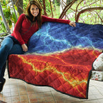 Blue And Red Lightning Print Quilt