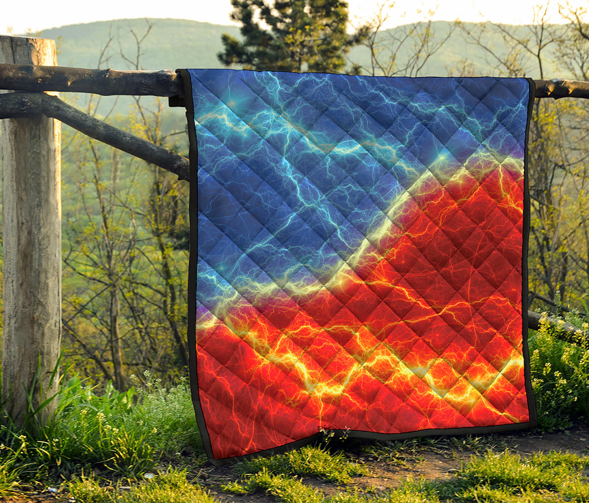 Blue And Red Lightning Print Quilt