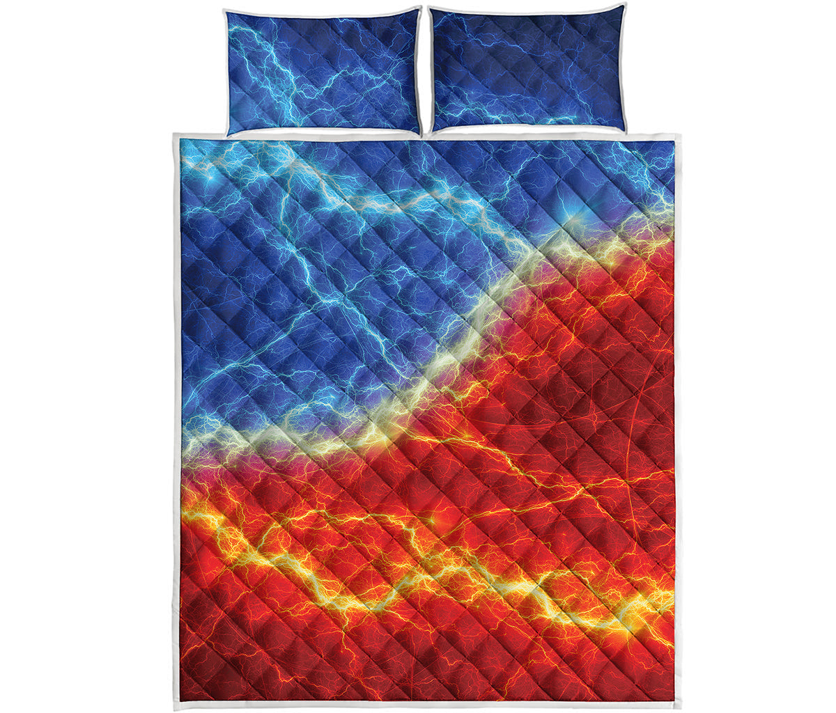 Blue And Red Lightning Print Quilt Bed Set