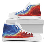 Blue And Red Lightning Print White High Top Shoes