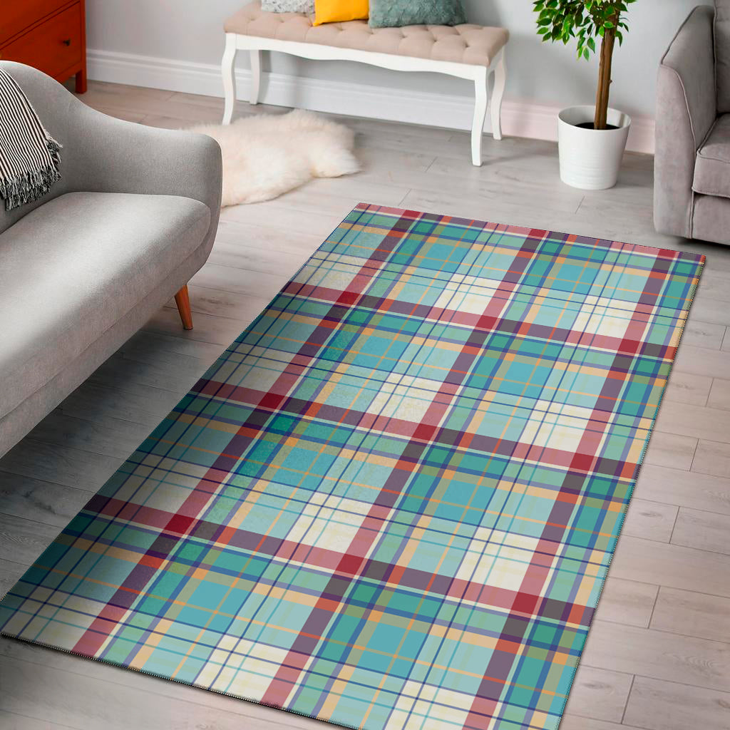 Blue And Red Madras Pattern Print Area Rug
