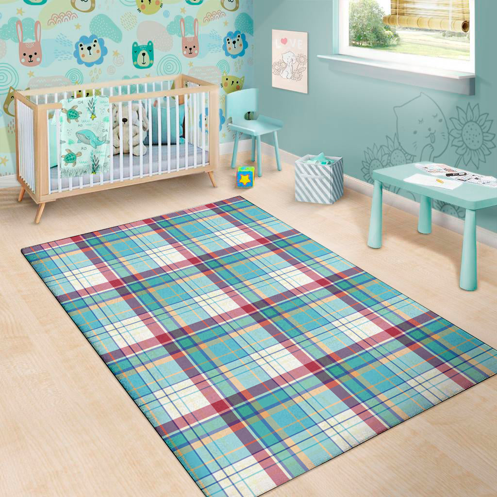 Blue And Red Madras Pattern Print Area Rug