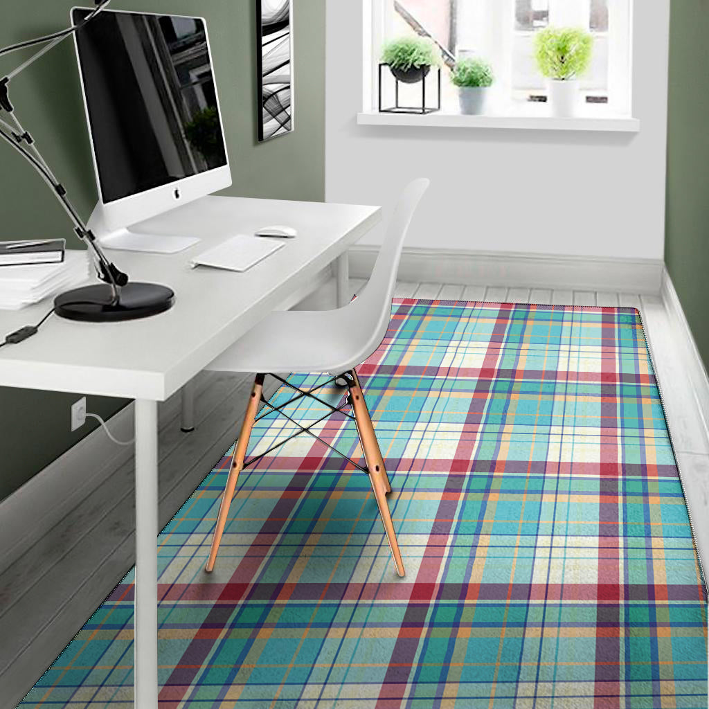 Blue And Red Madras Pattern Print Area Rug