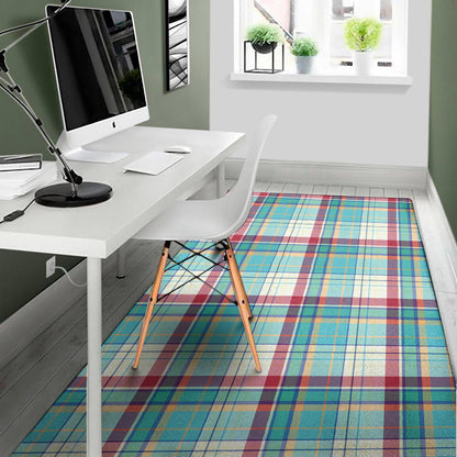 Blue And Red Madras Pattern Print Area Rug