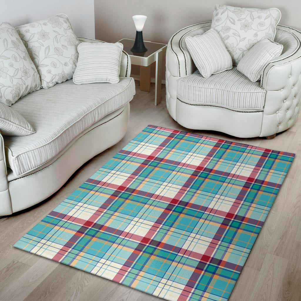 Blue And Red Madras Pattern Print Area Rug