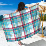 Blue And Red Madras Pattern Print Beach Sarong Wrap