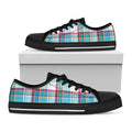 Blue And Red Madras Pattern Print Black Low Top Sneakers