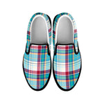 Blue And Red Madras Pattern Print Black Slip On Shoes