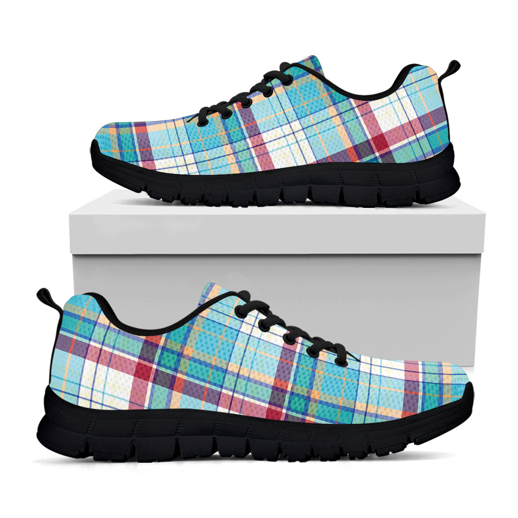 Blue And Red Madras Pattern Print Black Sneakers